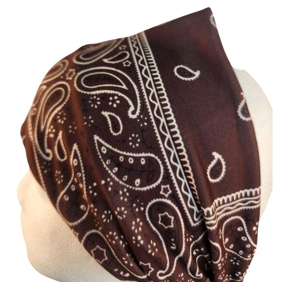 Brown Paisley Knit Headwrap Hairband Soft Stretchy Headband Fabric Unisex Sweatb - Picture 2 of 6